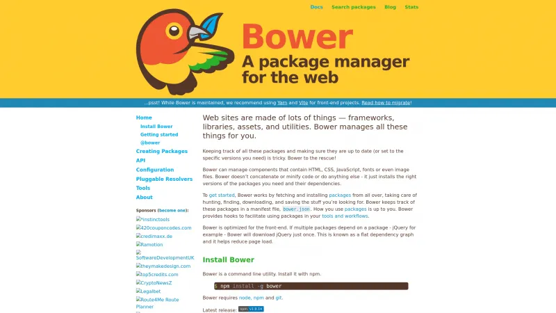 Homepage of Bower