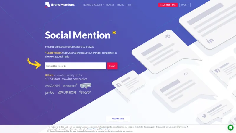 Homepage of Social Mention