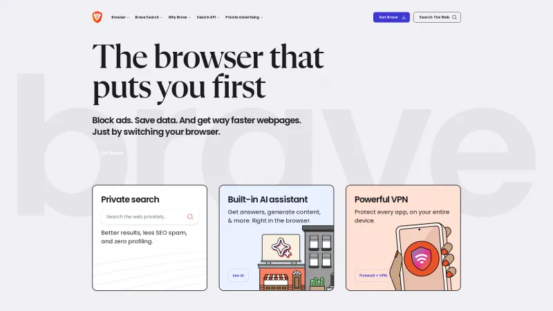 Homepage of Brave Browser