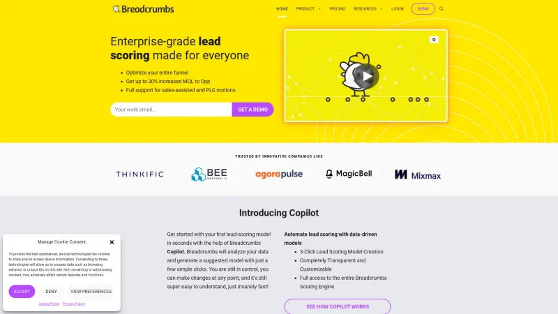 Homepage of Breadcrumbs.io