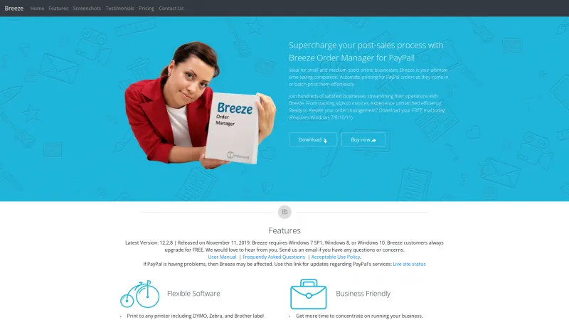 Homepage of Breeze Order Manager