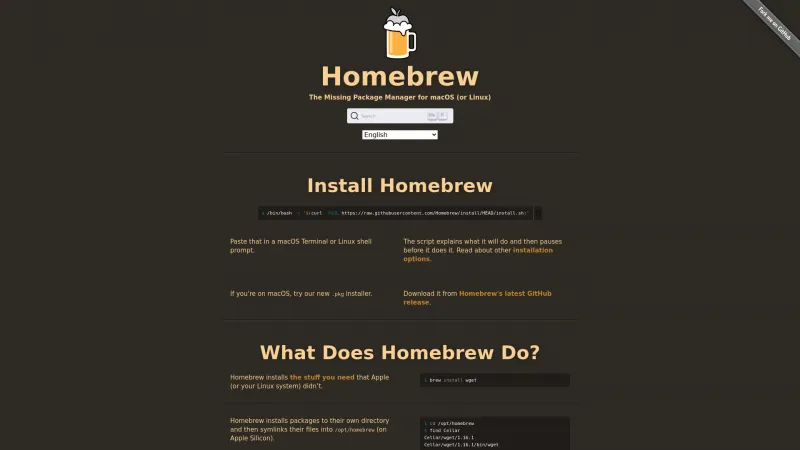 Homepage of Homebrew