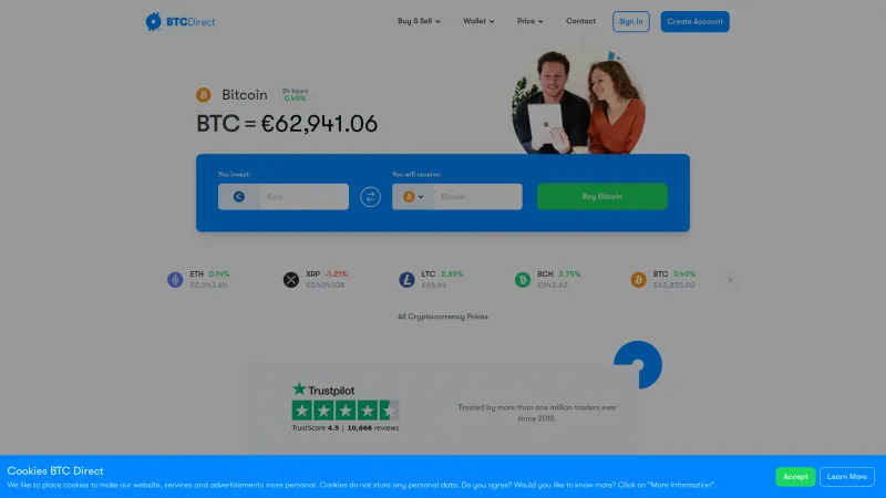 Homepage of BTC Direct