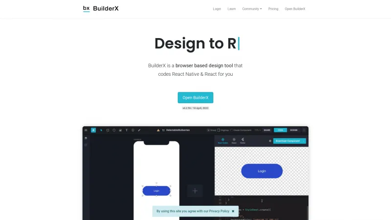 Homepage of BuilderX