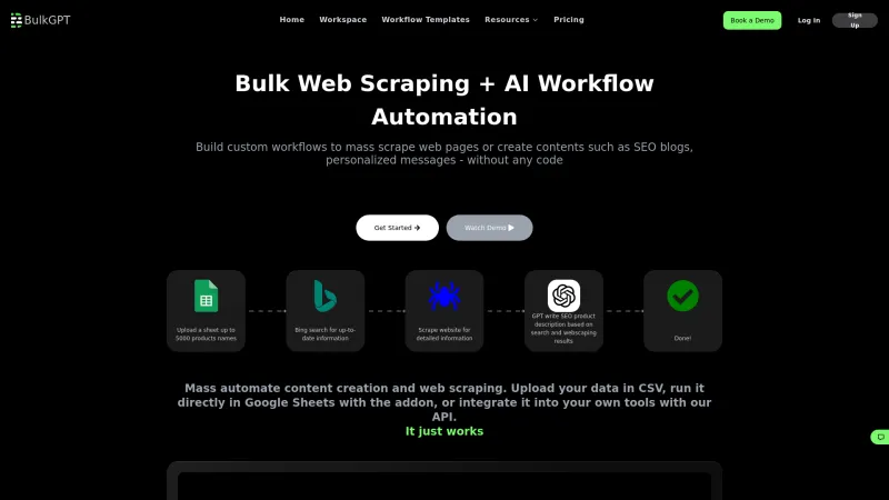 Homepage of BulkGPT