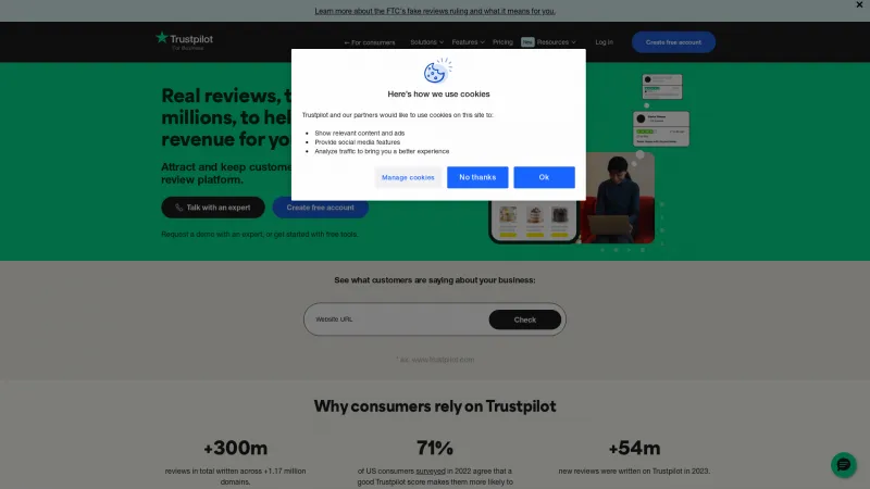 Homepage of Trustpilot