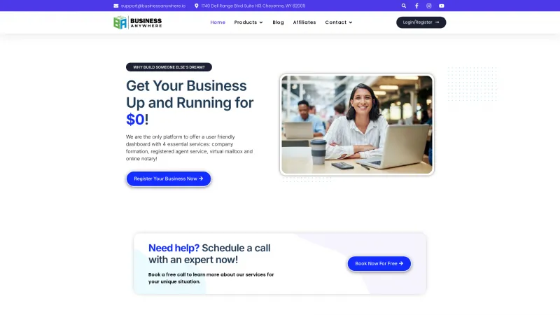 Homepage of Business Anywhere