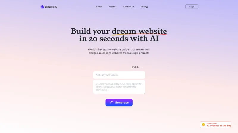 Homepage of Butternut AI