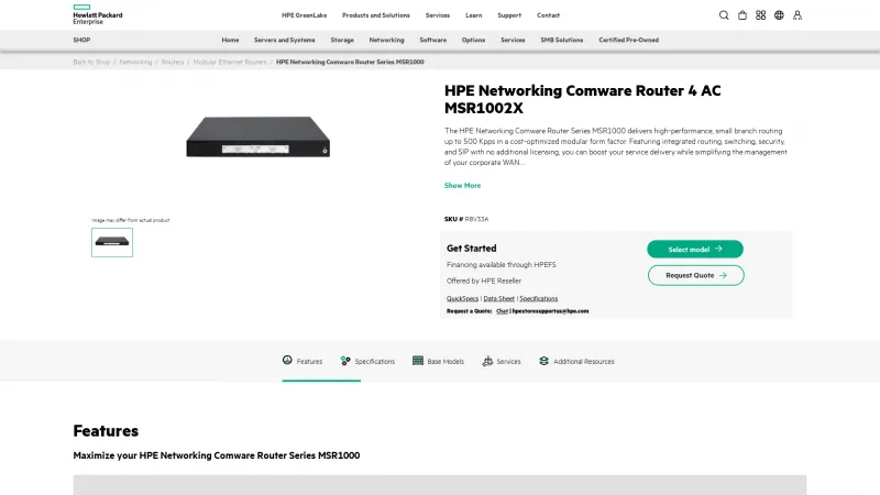 Homepage of HPE FlexNetwork MSR1000 Router Series