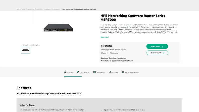 Homepage of HPE FlexNetwork MSR3000 Router Series