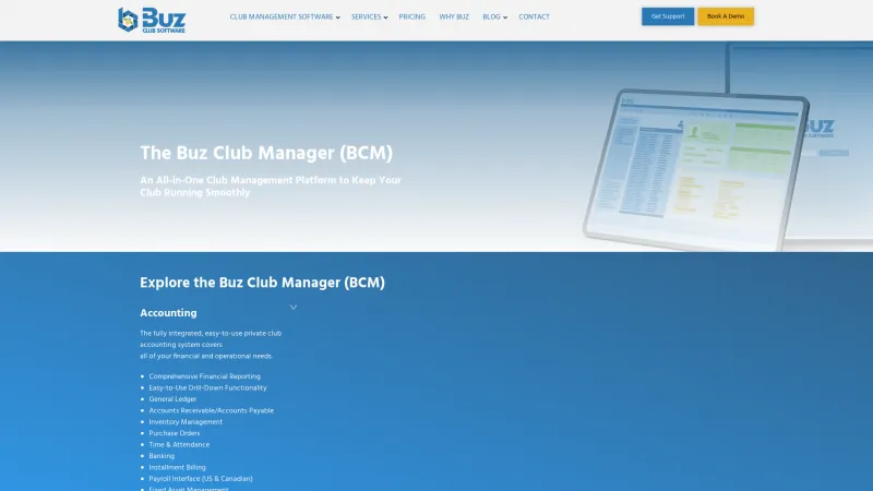 Homepage of Buz Club Manager