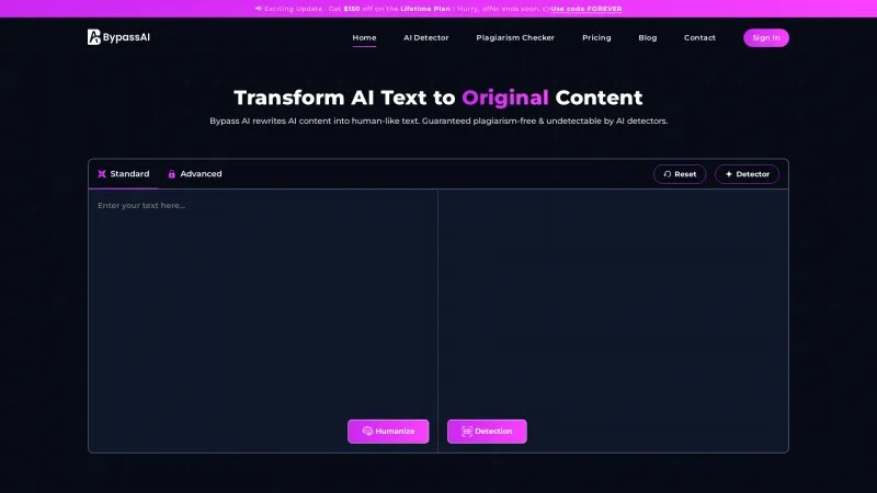 Homepage of BypassAI.io