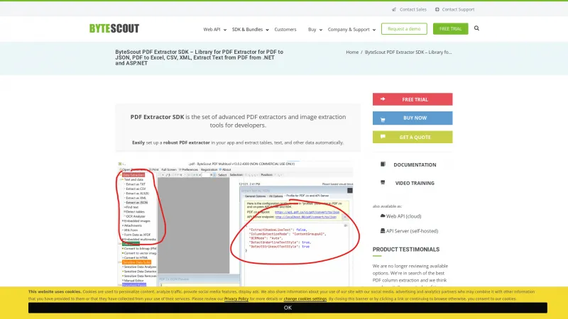 Homepage of ByteScout PDF Extractor SDK