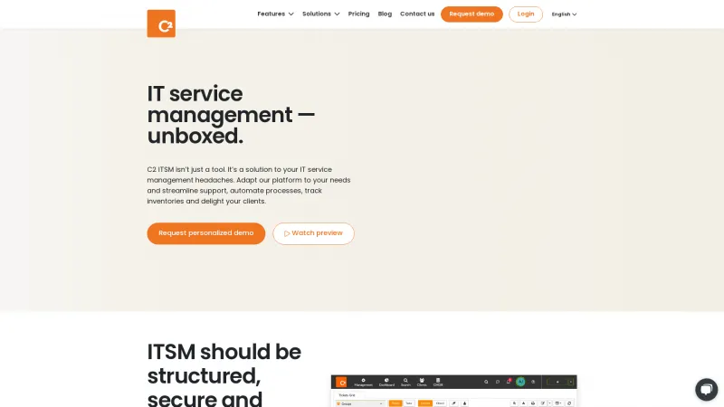 Homepage of C2 ITSM