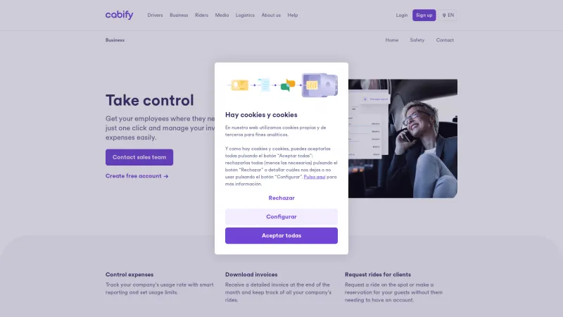 Homepage of Cabify