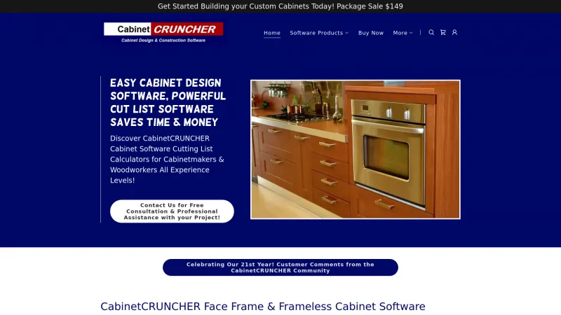 Homepage of CabinetCRUNCHER