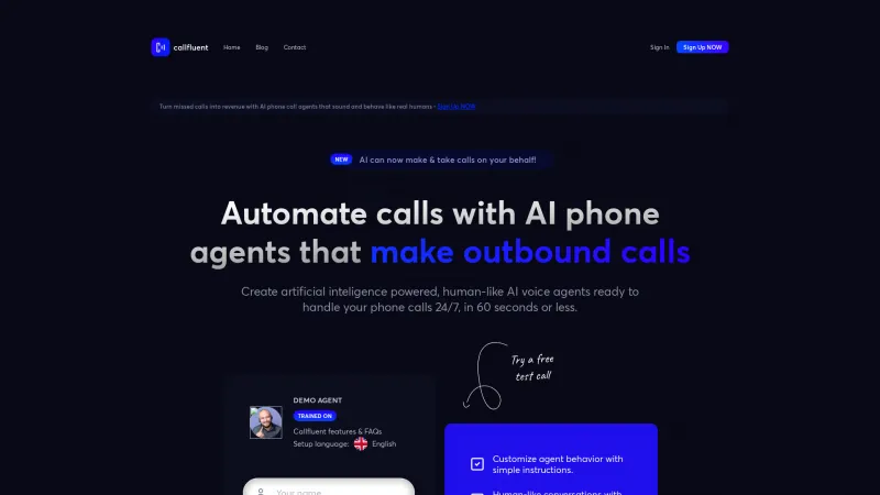 Homepage of CallFluent