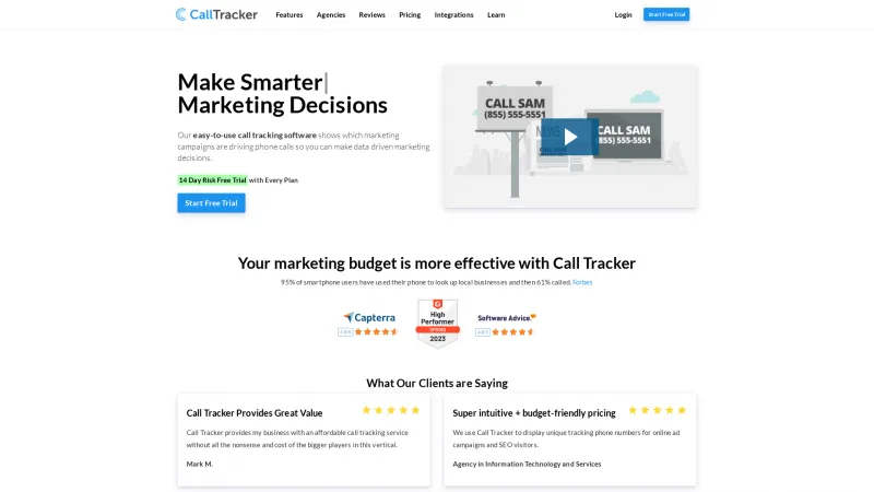 Homepage of Call Tracker