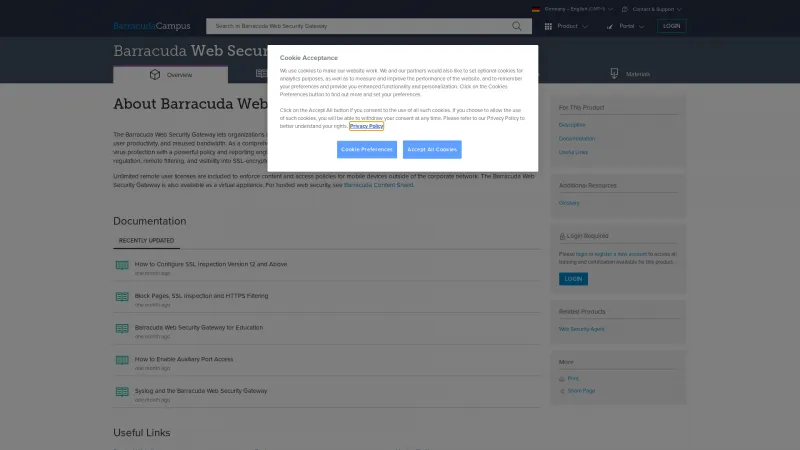 Homepage of Barracuda Web Security Gateway