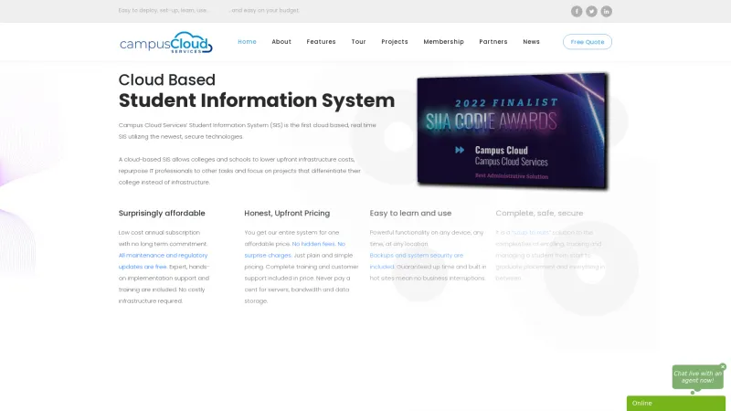 Homepage of Campus Cloud Services SIS