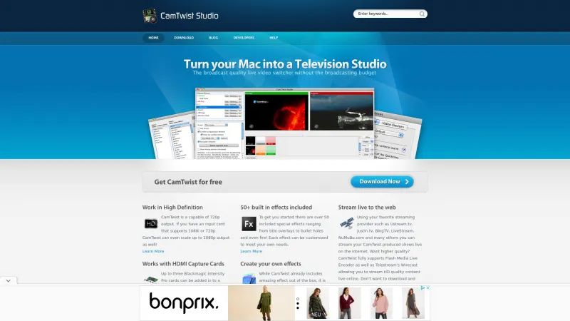 Homepage of CamTwist