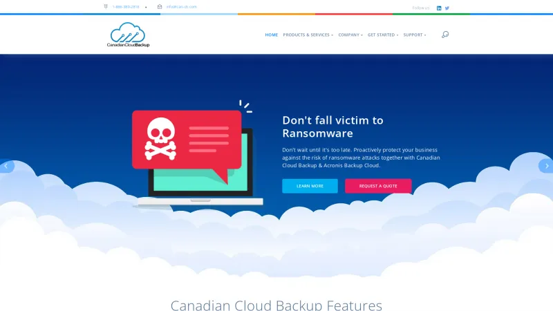 Homepage of Canadian Cloud Backup