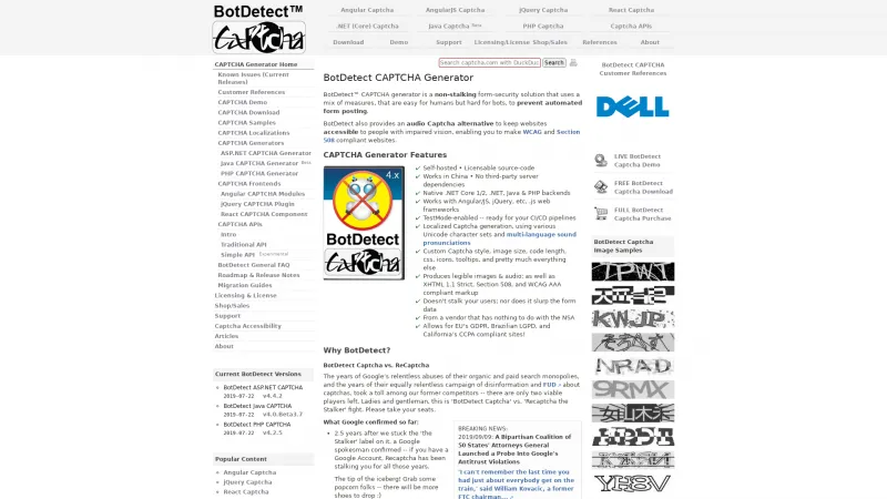 Homepage of BotDetect CAPTCHA