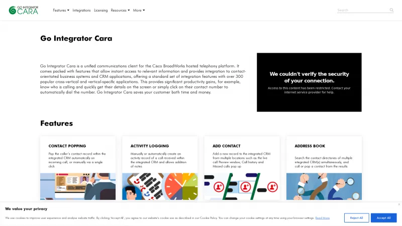 Homepage of Go Integrator Cara