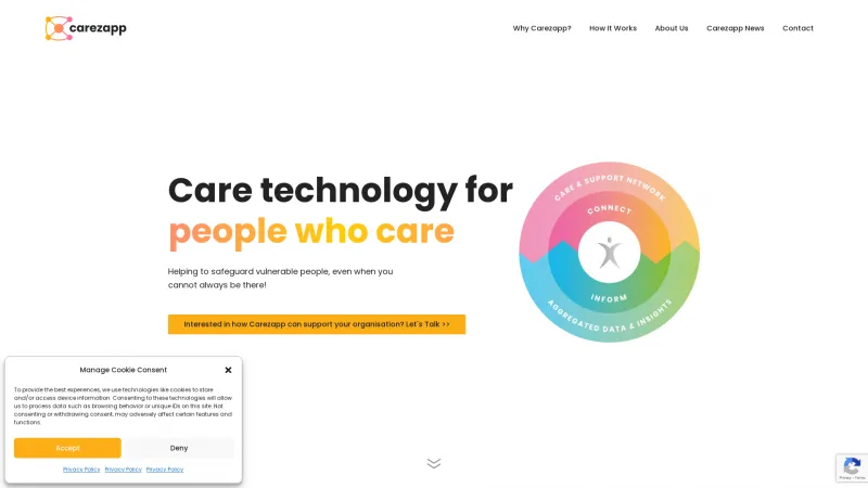 Homepage of Carezapp