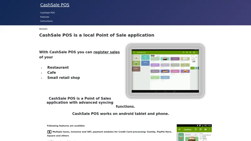 Homepage of CashSale POS