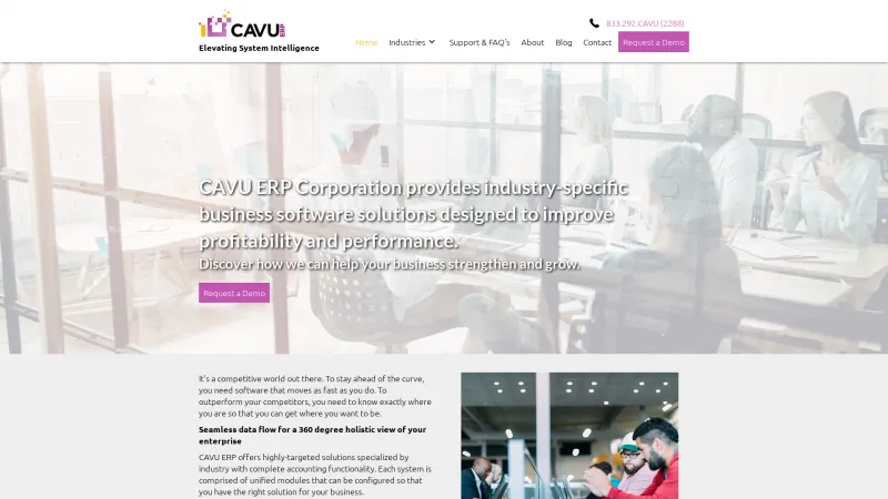 Homepage of CAVU ERP