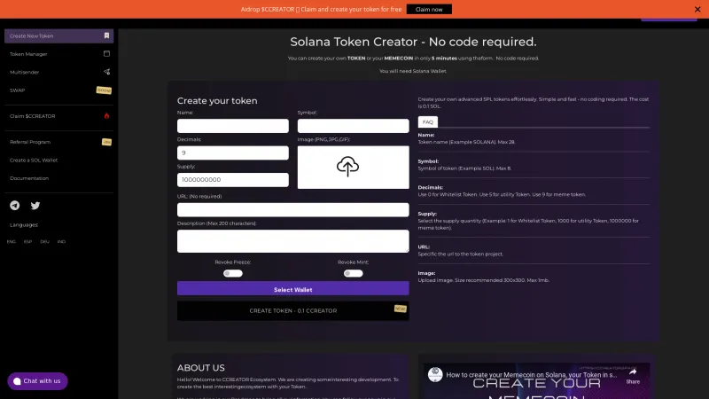 Homepage of Coin Creator