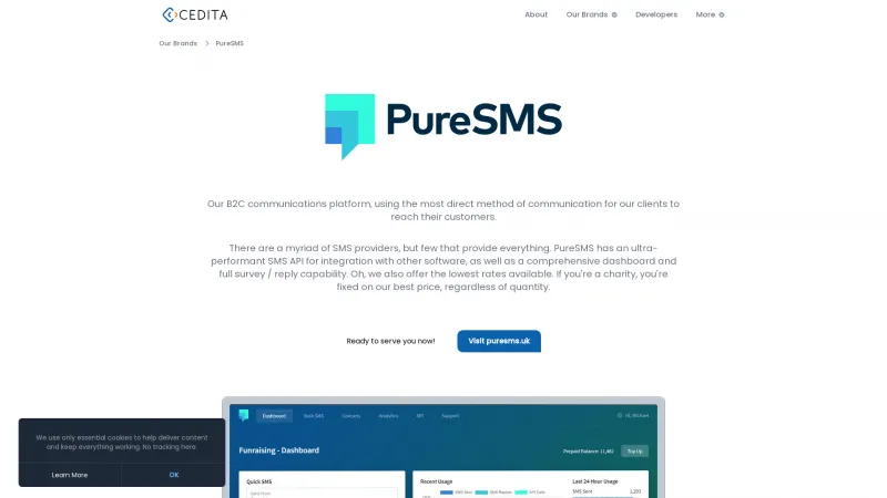 Homepage of PureSMS