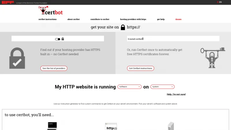 Homepage of Certbot