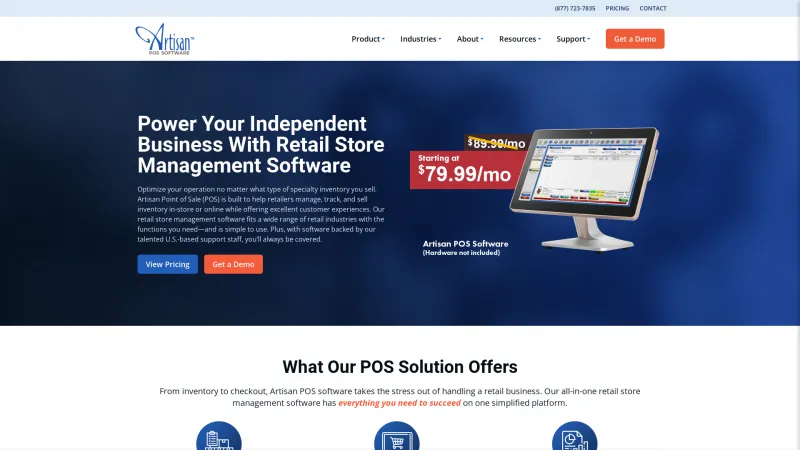 Homepage of Artisan POS