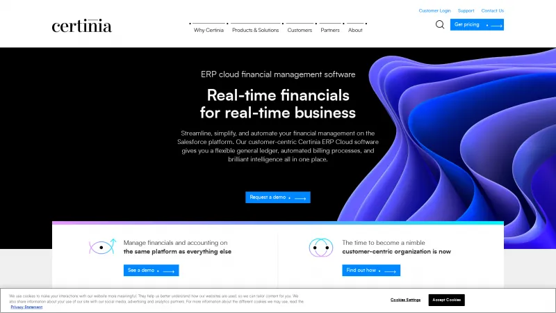 Homepage of Certinia ERP Cloud