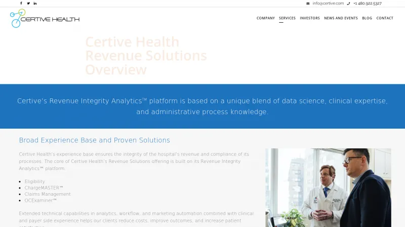 Homepage of Certive Health