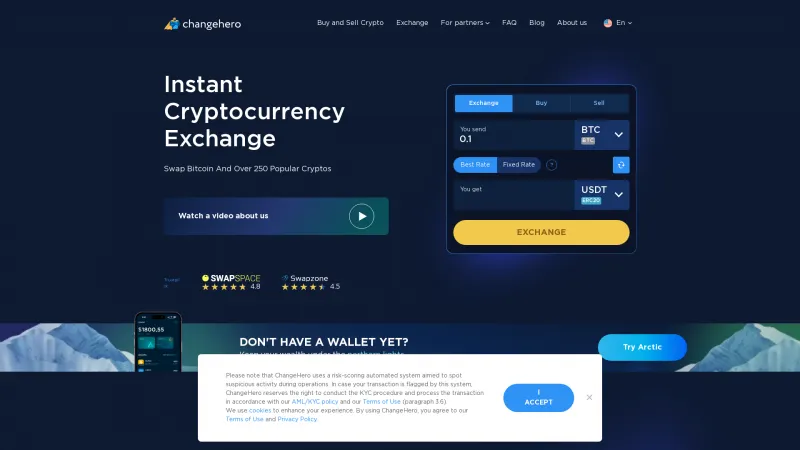 Homepage of ChangeHero