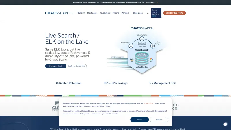 Homepage of ChaosSearch