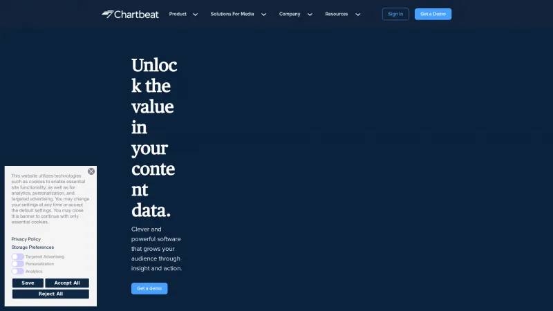 Homepage of Chartbeat