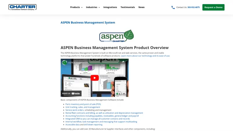 Homepage of ASPEN Business Management System