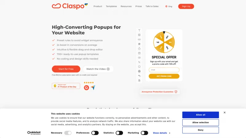 Homepage of Claspo