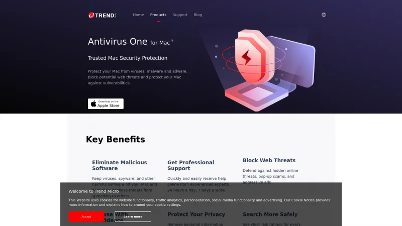 Homepage of Trend Micro Antivirus One