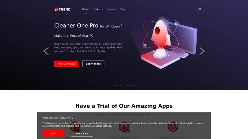 Homepage of Cleaner One Pro