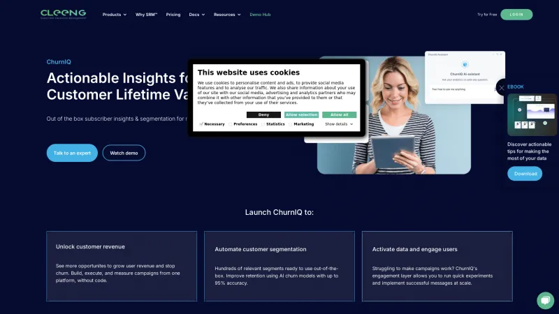 Homepage of ChurnIQ