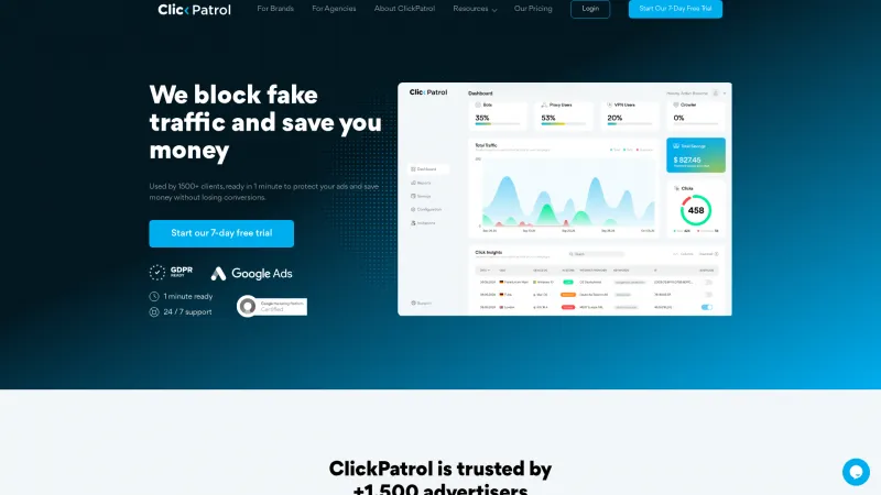 Homepage of ClickPatrol