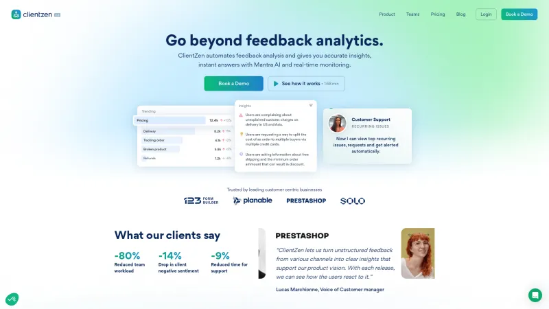 Homepage of ClientZen