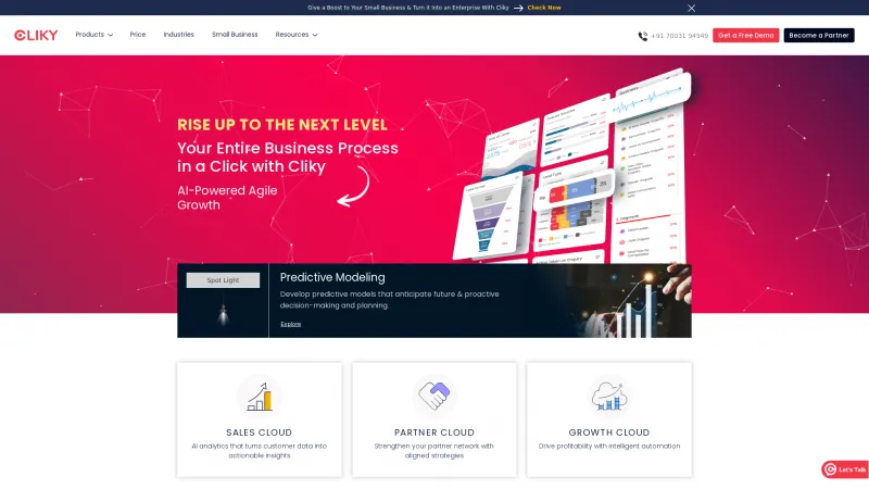 Homepage of Cliky CRM