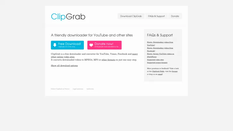 Homepage of ClipGrab