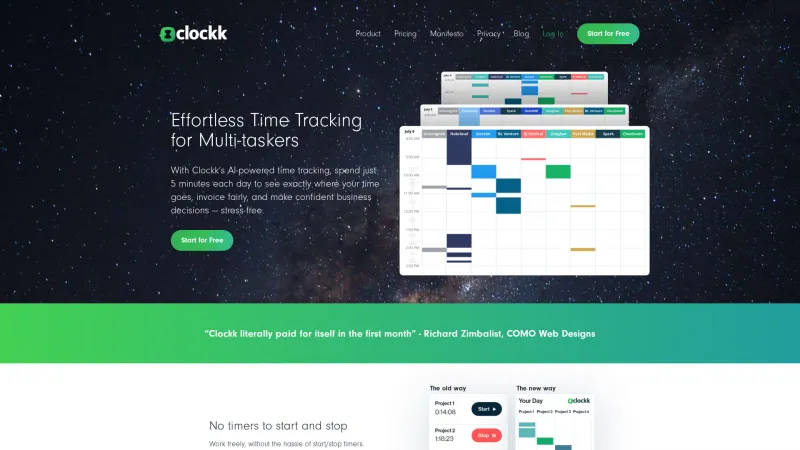 Homepage of Clockk